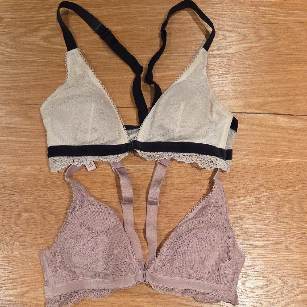 Victoria's Secret Lace Bralette Duo - White/black & Pink/mauve